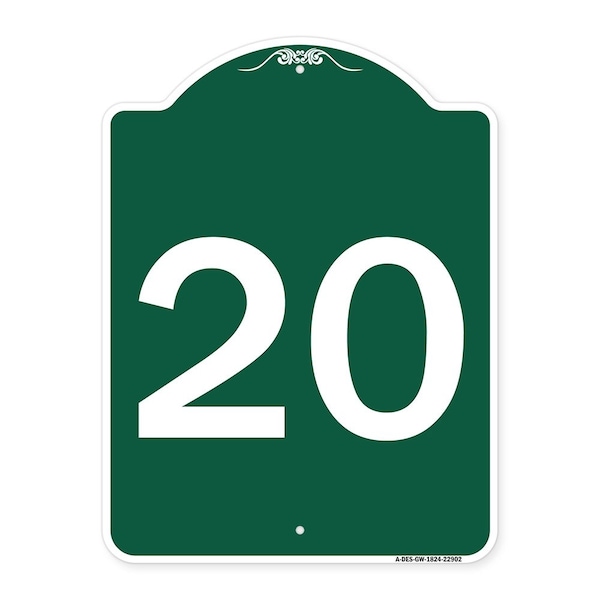 Signmission Designer Series Sign-Sign W/ Number 20, Green & White Aluminum Sign, 18" x 24", GW-1824-22902 A-DES-GW-1824-22902 - main